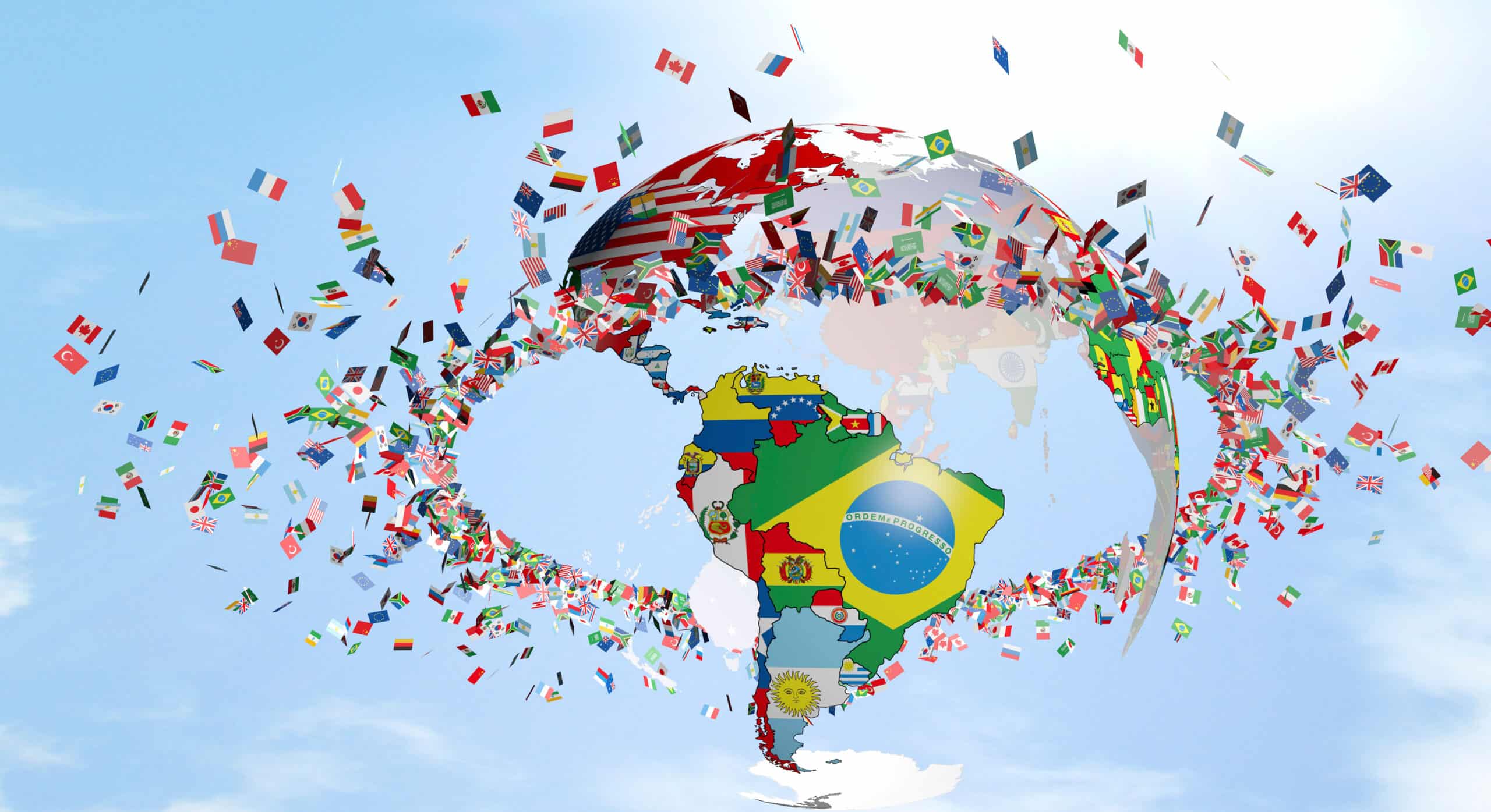 Earth made of national flags LA Earth made of national flags, flag ring and blue sky